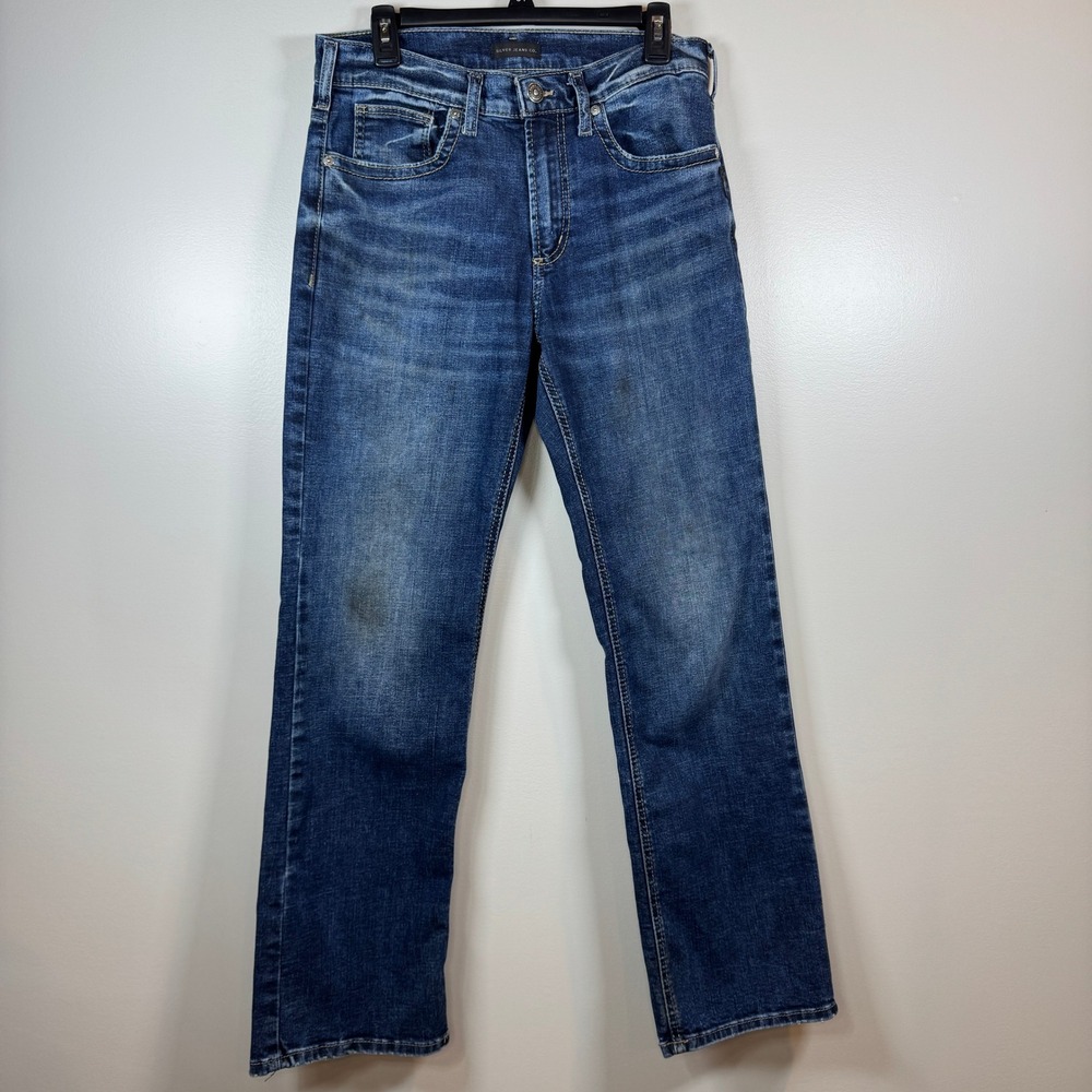 Silver Jeans Co Mens 31x32 Actual L31 Zac Straight Leg Denim Medium Wash Grunge